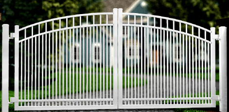 Black Over Arch Sunburst Aluminum Double Drive Gate